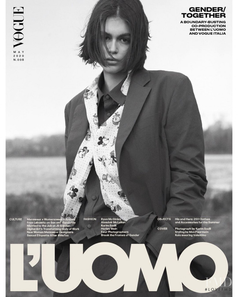 Kaia Gerber featured on the L\'Uomo Vogue cover from May 2020