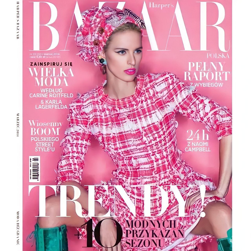 Karolina Kurkova featured on the Harper\'s Bazaar Poland cover from March 2014