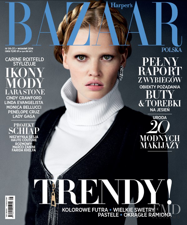 Lara Stone featured on the Harper\'s Bazaar Poland cover from September 2014