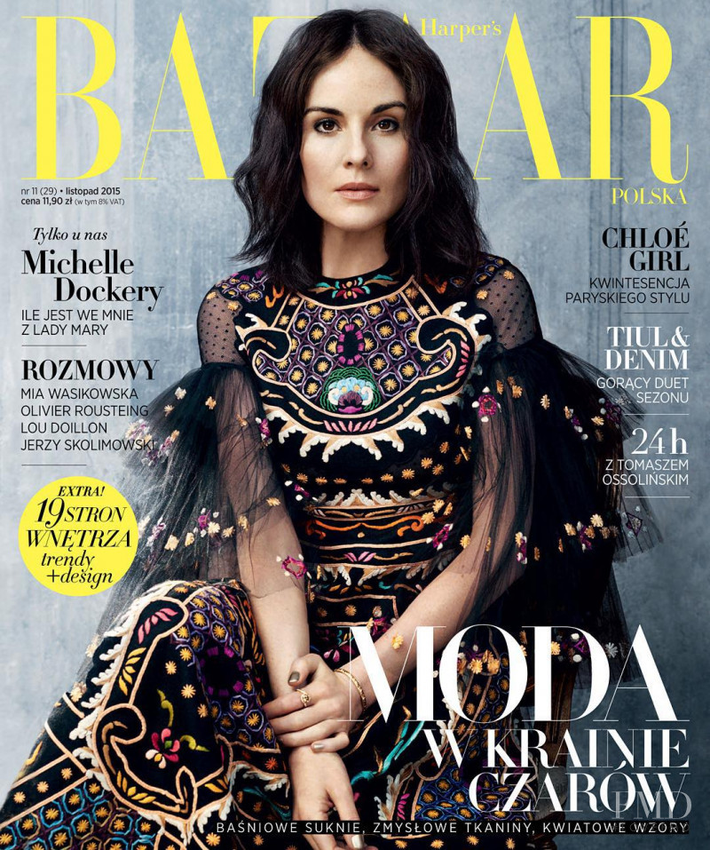 Michelle Dockery featured on the Harper\'s Bazaar Poland cover from November 2015