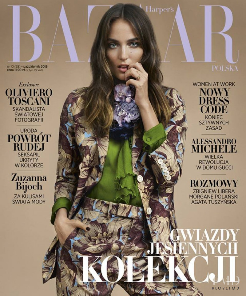 Zuzanna Bijoch featured on the Harper\'s Bazaar Poland cover from October 2015