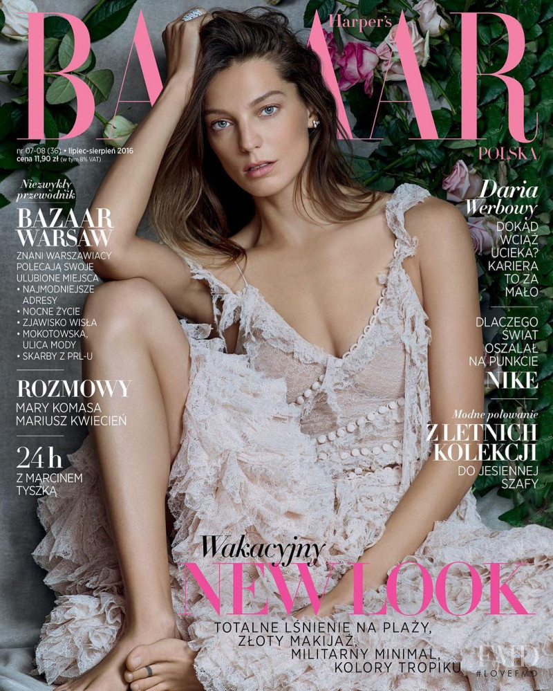 Daria Werbowy featured on the Harper\'s Bazaar Poland cover from July 2016