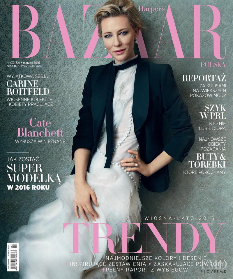 Cate Blanchett featured on the Harper\'s Bazaar Poland cover from March 2016