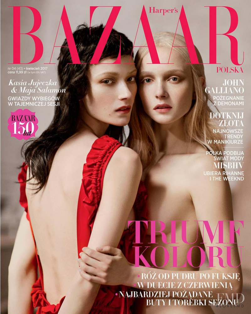 Maja Salamon, Kasia Jujeczka featured on the Harper\'s Bazaar Poland cover from April 2017