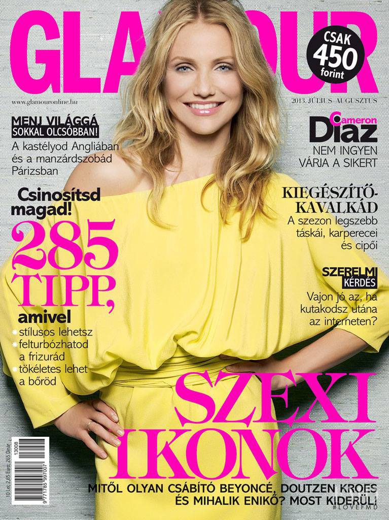 Cameron Diaz featured on the Glamour Hungary cover from August 2013
