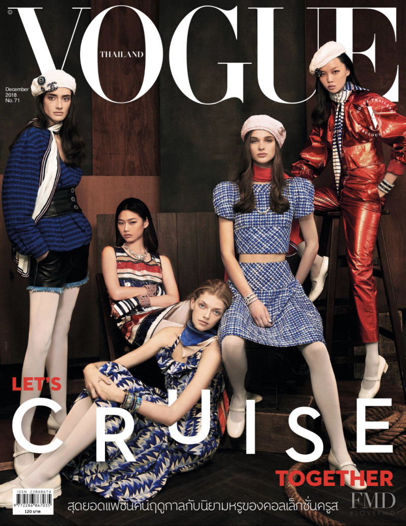 HoYeon Jung, Amanda Googe, Sara Dijkink, Eliza Kallmann, Jan Baiboon Arunpreechachai featured on the Vogue Thailand cover from December 2018