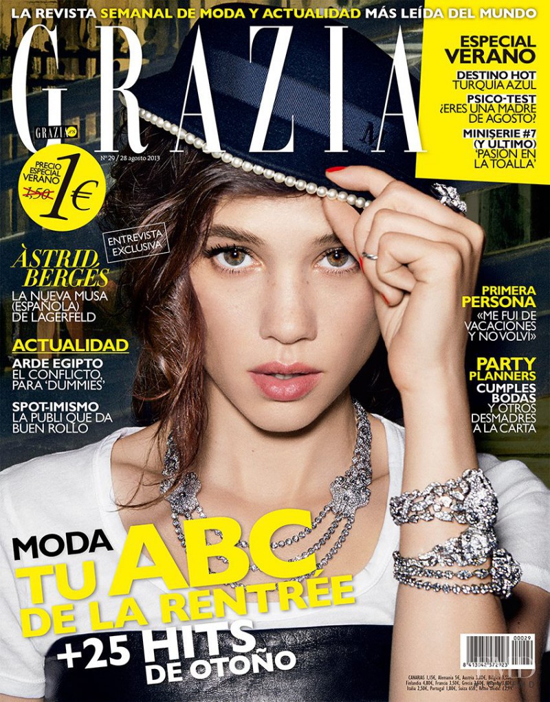 Astrid Berges featured on the Grazia Spain cover from August 2013