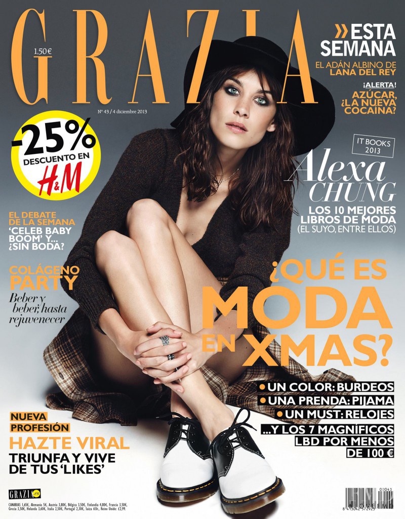 Alexa Chung featured on the Grazia Spain cover from December 2013