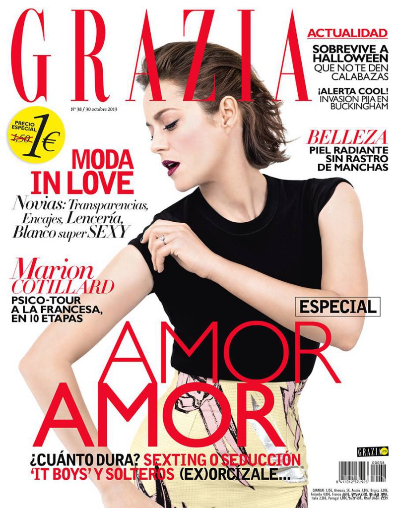 Marion Cotillard featured on the Grazia Spain cover from October 2013