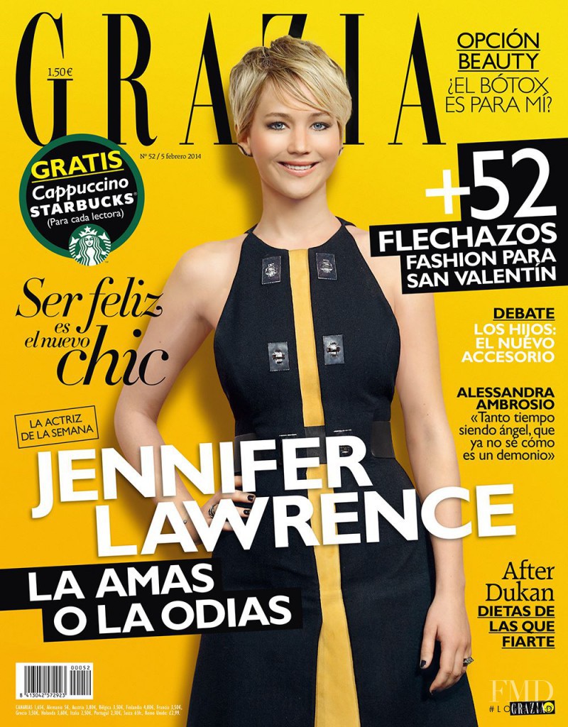 Jennifer Lawrence featured on the Grazia Spain cover from February 2014