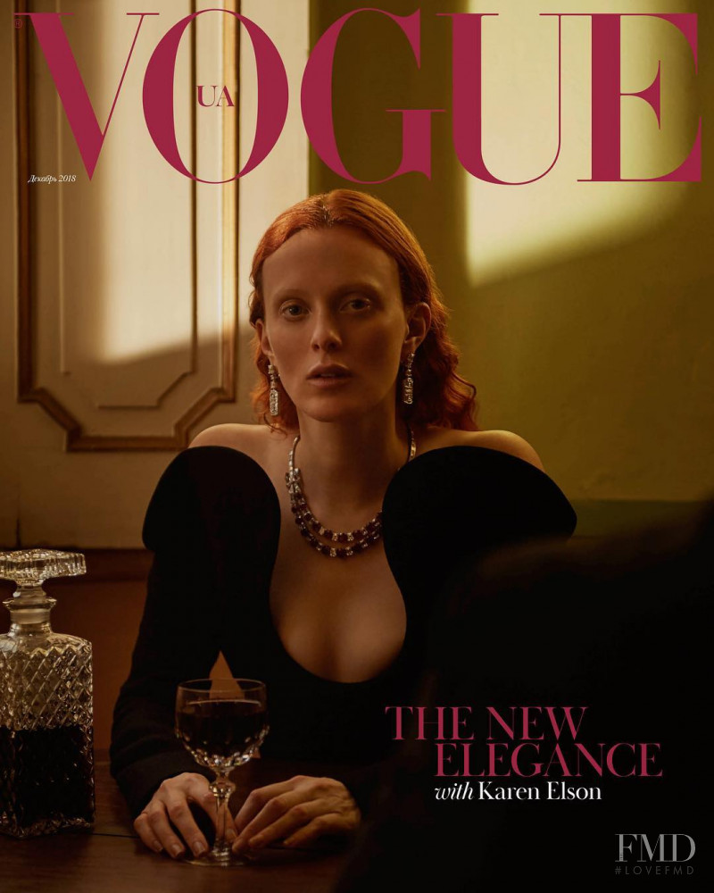 Karen Elson featured on the Vogue Ukraine cover from December 2018