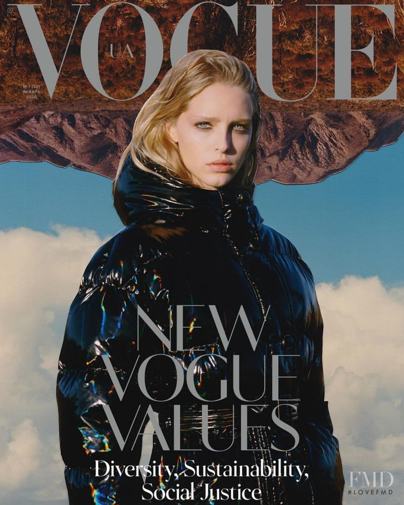 Abby Champion featured on the Vogue Ukraine cover from January 2020
