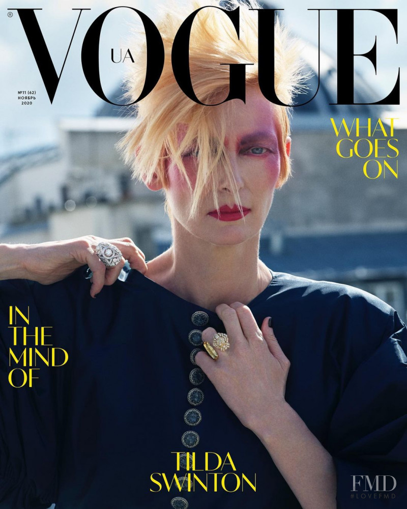 Tilda Swinton featured on the Vogue Ukraine cover from November 2020