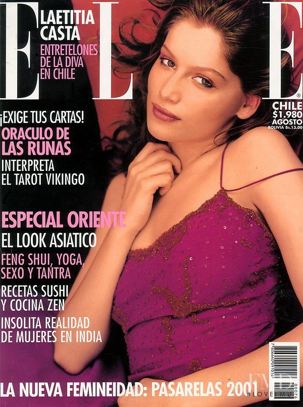 Laetitia Casta featured on the Elle Chile cover from August 2000