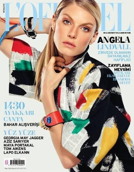 Angela Lindvall featured on the L\'Officiel Turkey cover from April 2014