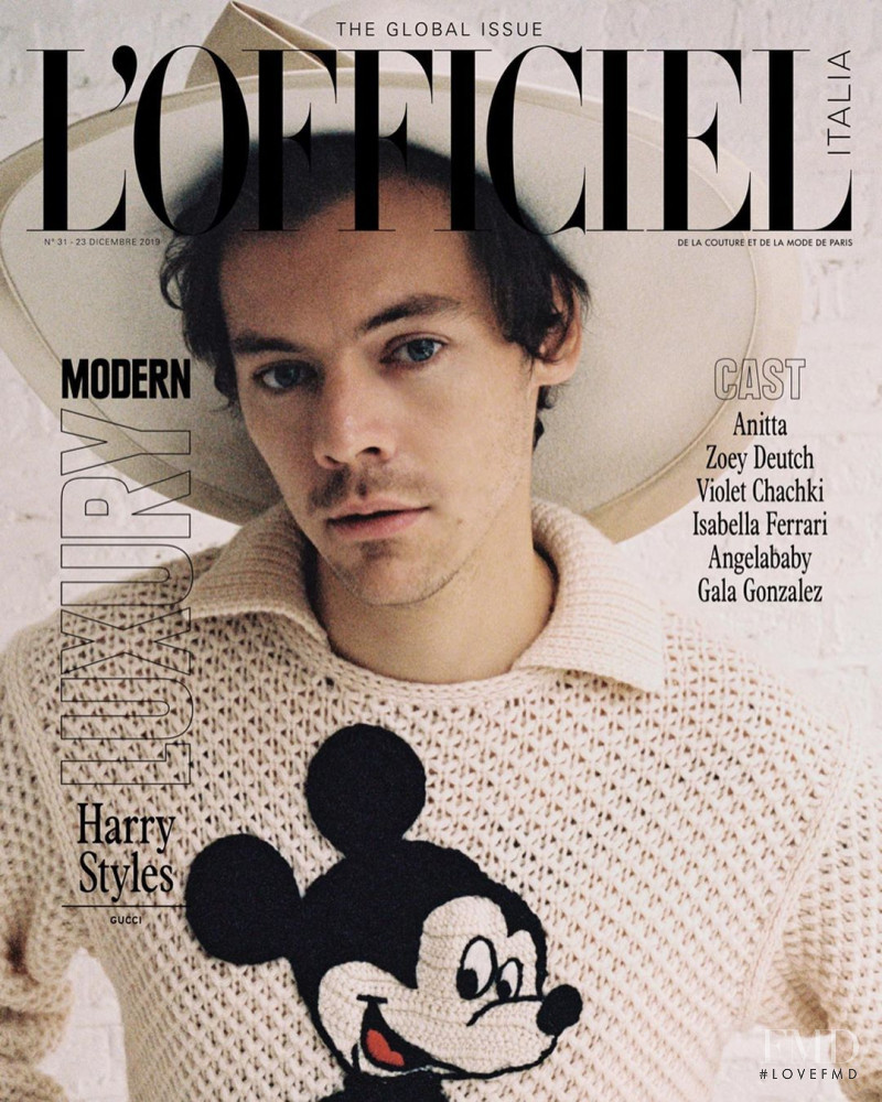 Harry Styles featured on the L\'Officiel Italy cover from December 2019