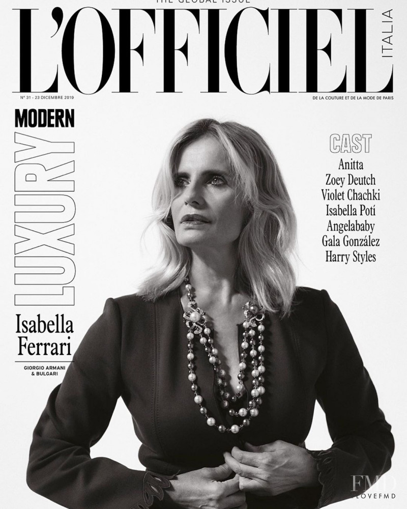 Isabella Ferrari featured on the L\'Officiel Italy cover from December 2019