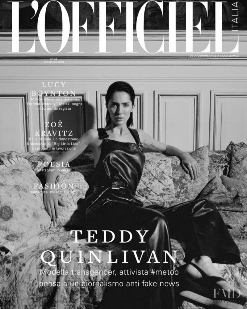 Teddy Quinlivan featured on the L\'Officiel Italy cover from February 2019