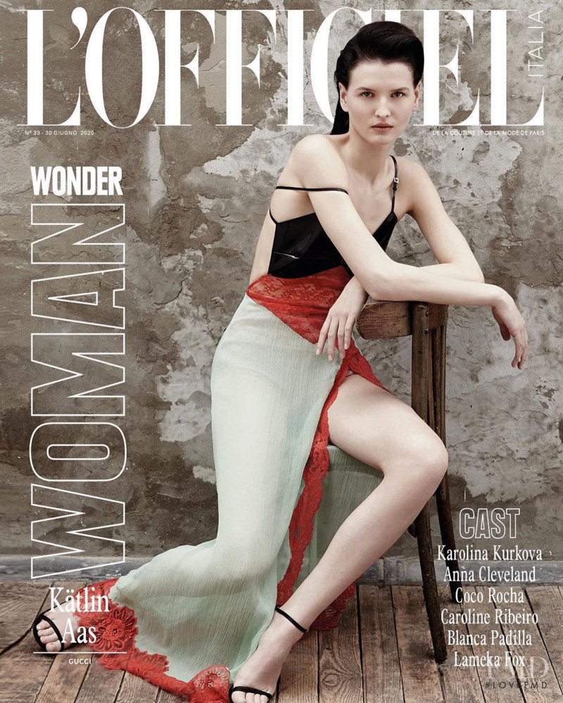 Katlin Aas featured on the L\'Officiel Italy cover from June 2020