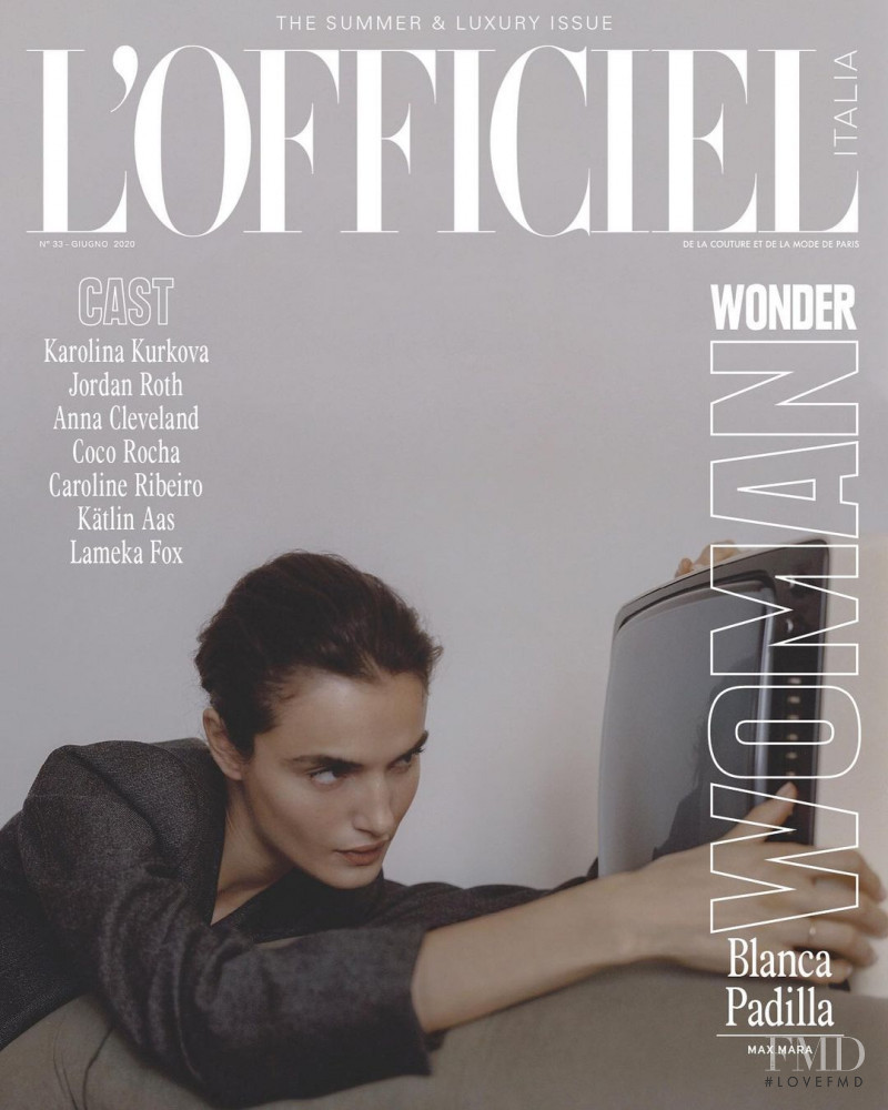 Blanca Padilla featured on the L\'Officiel Italy cover from August 2020