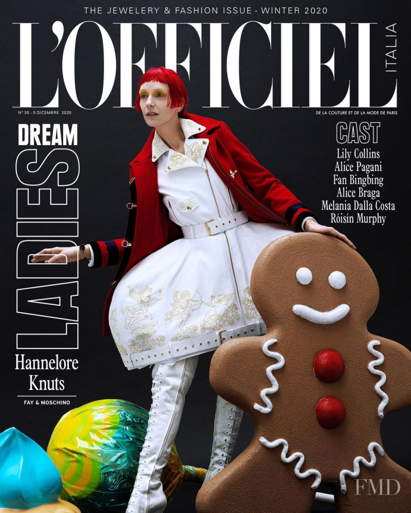 Hannelore Knuts featured on the L\'Officiel Italy cover from December 2020