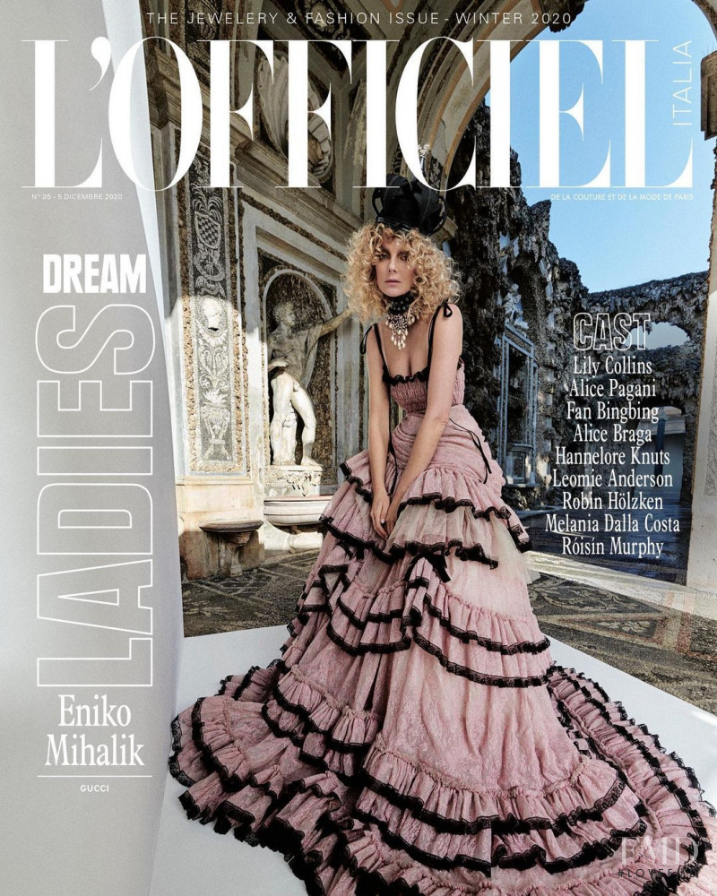 Eniko Mihalik featured on the L\'Officiel Italy cover from December 2020