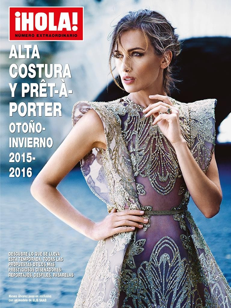 Nieves Alvarez featured on the Hola! Alta Costura cover from September 2015