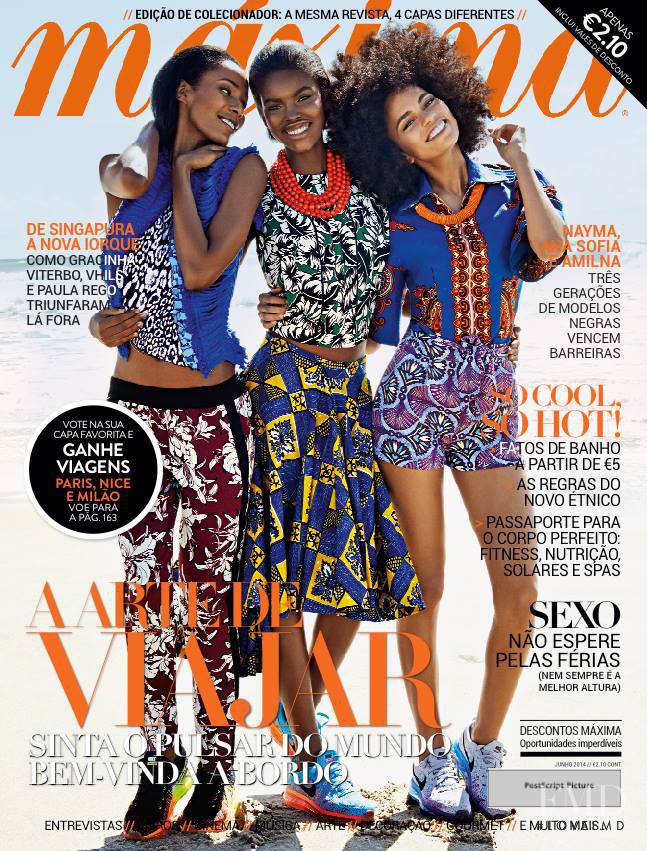 Nayma Mingas, Ana Sofia Martins, Amilna Estevão featured on the Máxima Portugal cover from June 2014