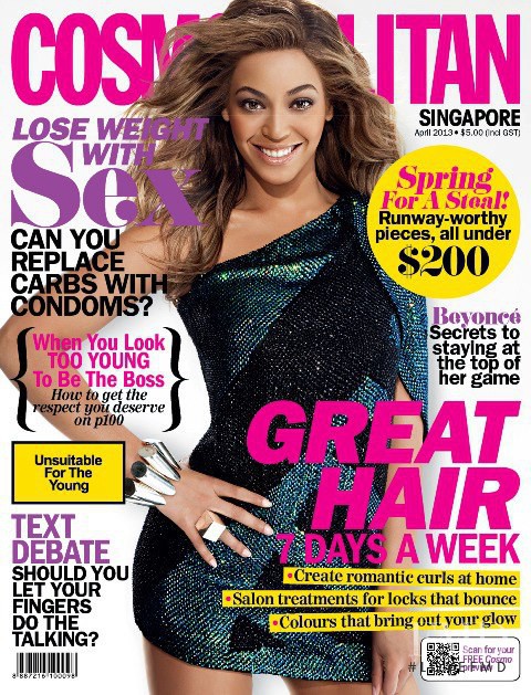 Beyoncé Knowles featured on the Cosmopolitan Singapore cover from April 2013