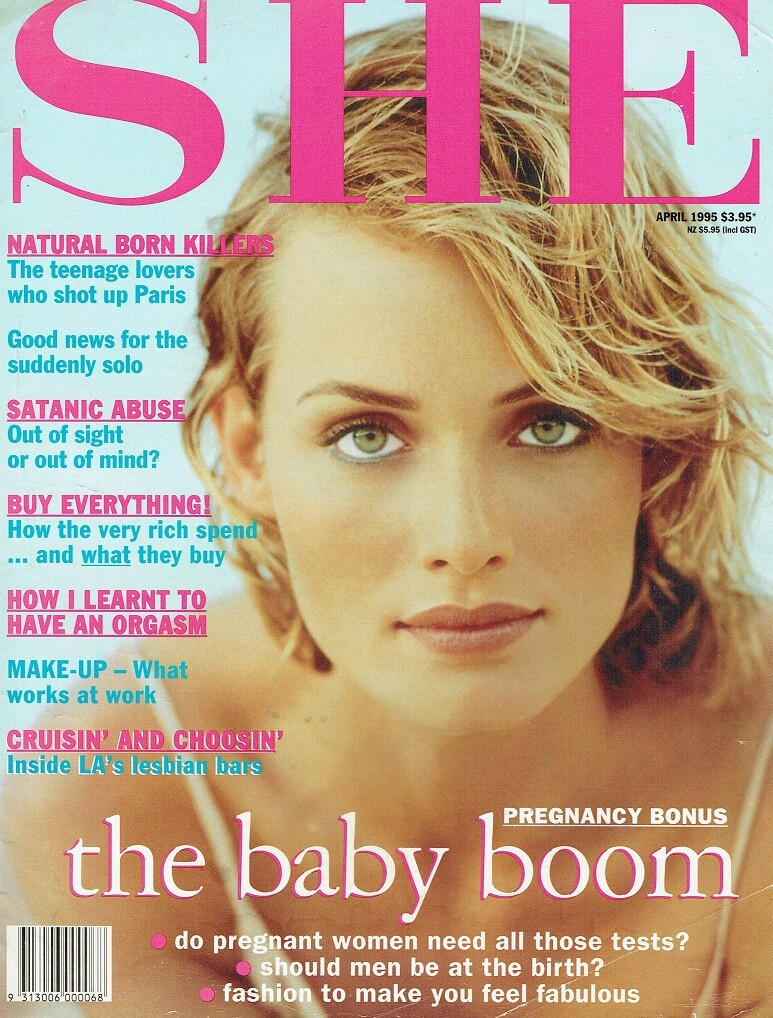 Amber Valletta featured on the SHE cover from April 1995