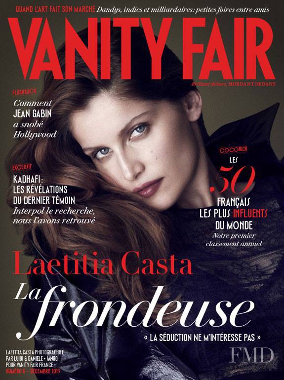Laetitia Casta featured on the Vanity Fair France cover from December 2013