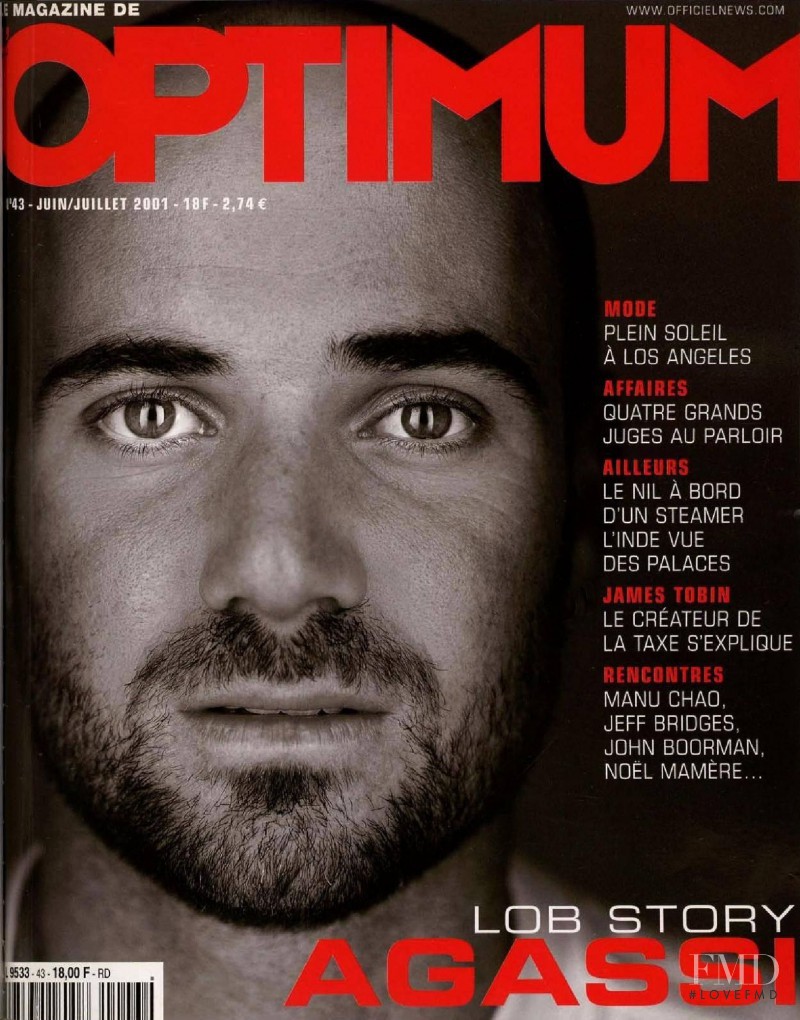 Andre Agassi featured on the L\'Optimum cover from July 2001