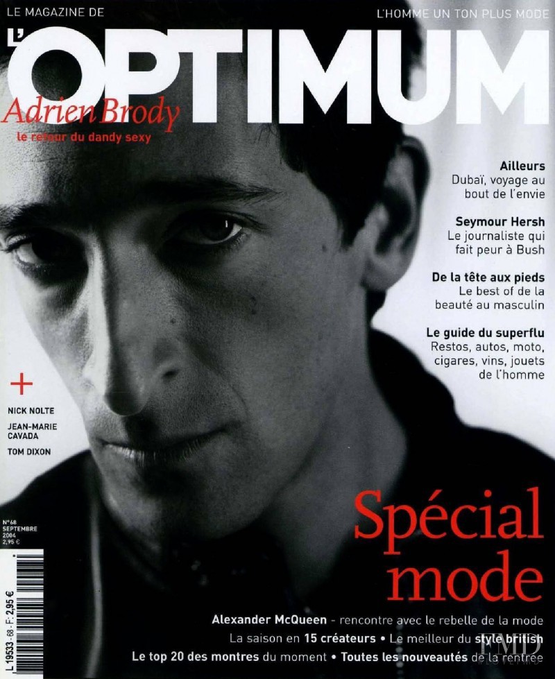 Adrien Brody featured on the L\'Optimum cover from September 2004