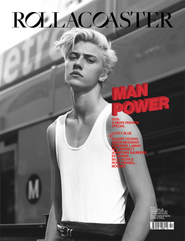 Lucky Blue Smith featured on the Rollacoaster cover from February 2015