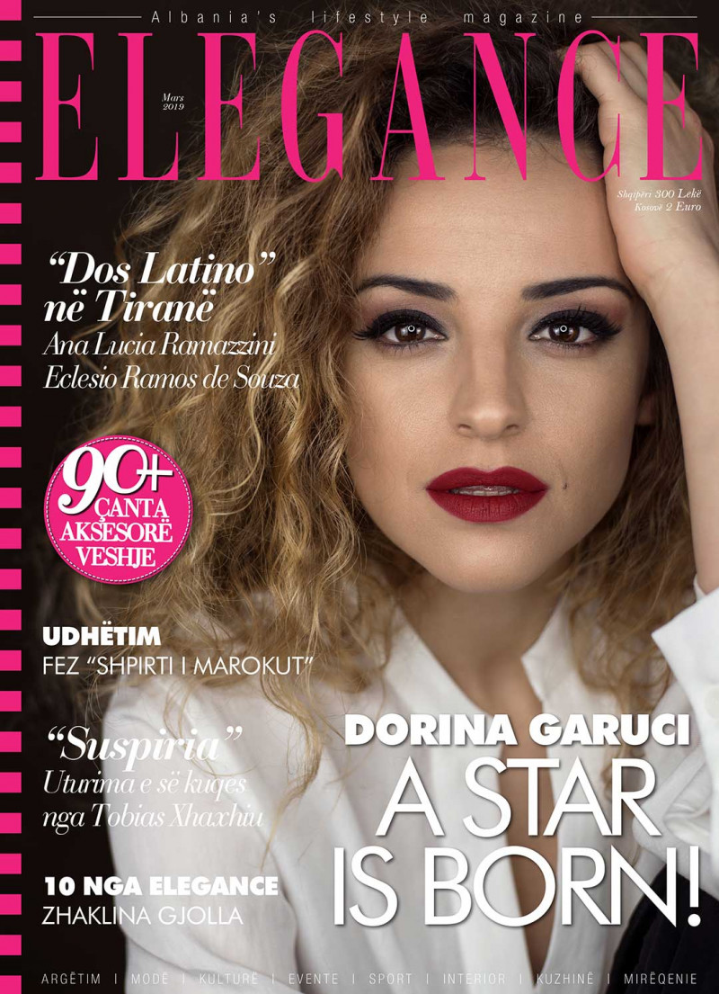 Dorina Garuci featured on the Elegance Albania cover from March 2019