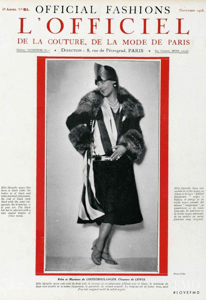  featured on the L\'Officiel France cover from November 1925