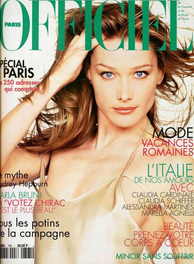 Carla Bruni featured on the L\'Officiel France cover from April 1995