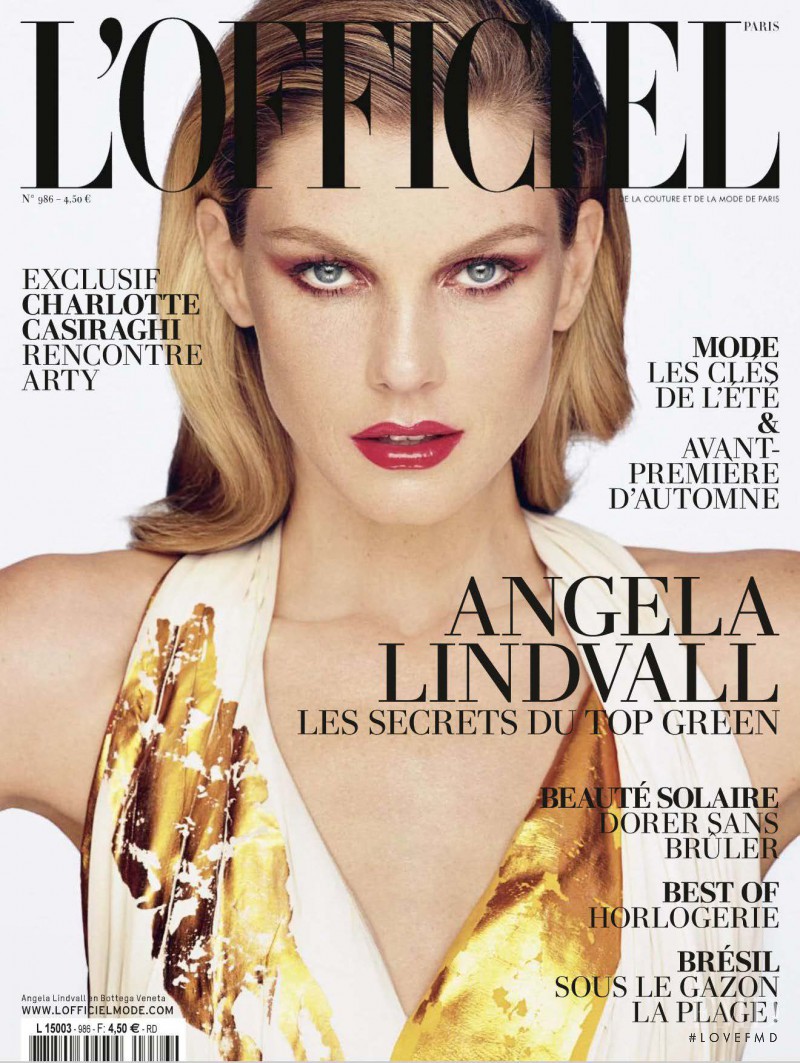 Angela Lindvall featured on the L\'Officiel France cover from June 2014