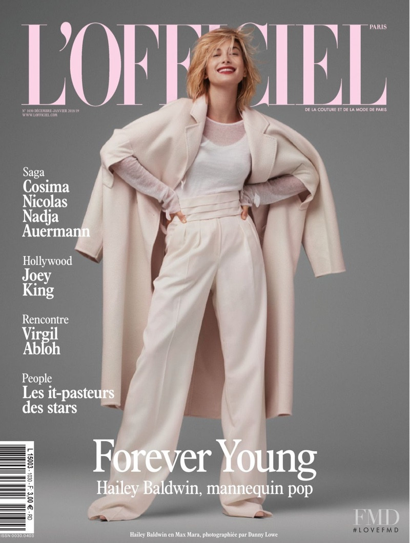 Hailey Baldwin Bieber featured on the L\'Officiel France cover from December 2018