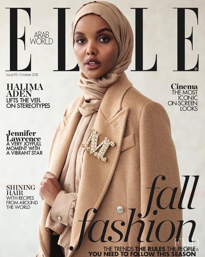 Halima Aden featured on the Elle Arabia cover from October 2018