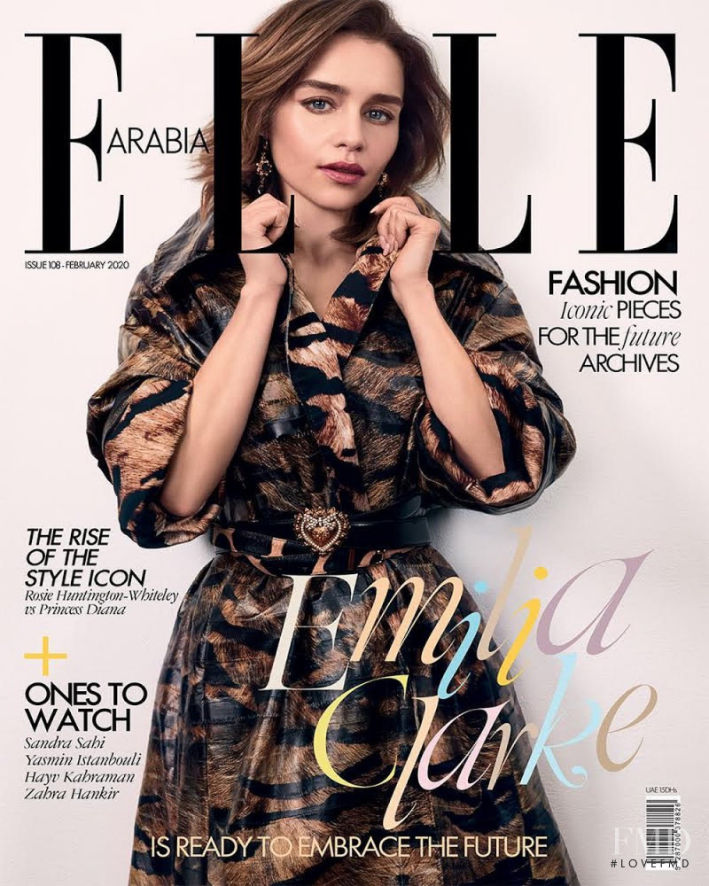 Emilia Clarke featured on the Elle Arabia cover from February 2020