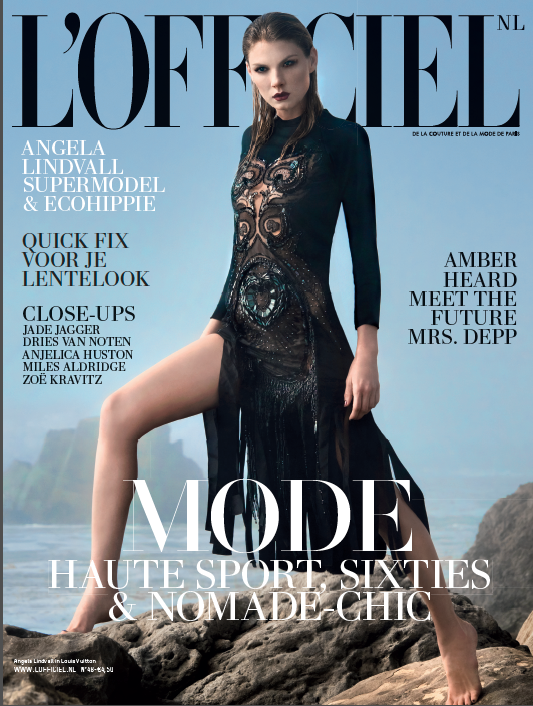 Angela Lindvall featured on the L\'Officiel Netherlands cover from March 2014