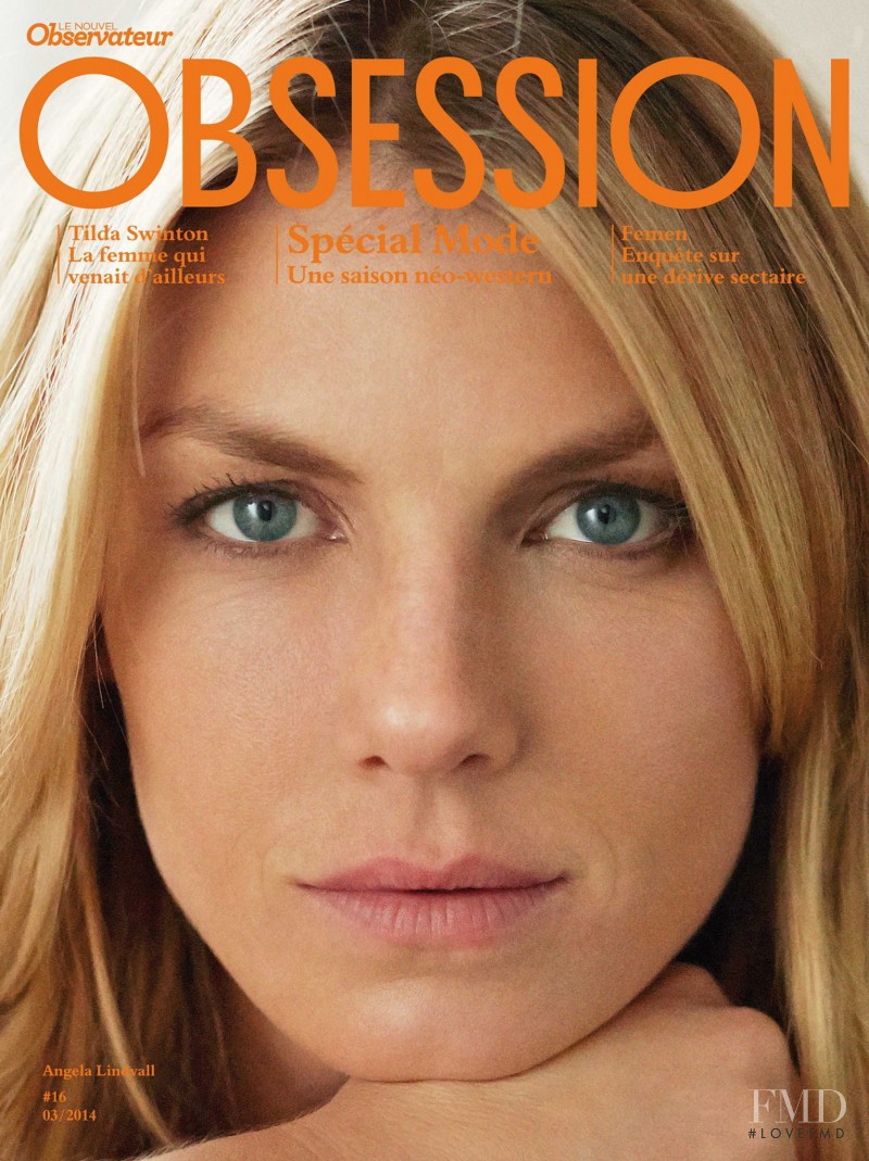 Angela Lindvall featured on the Obsession cover from March 2014