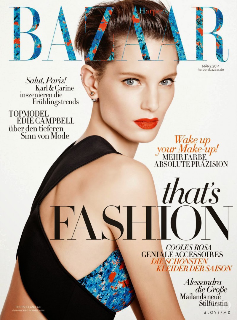 Iris Strubegger featured on the Harper\'s Bazaar Germany cover from March 2014