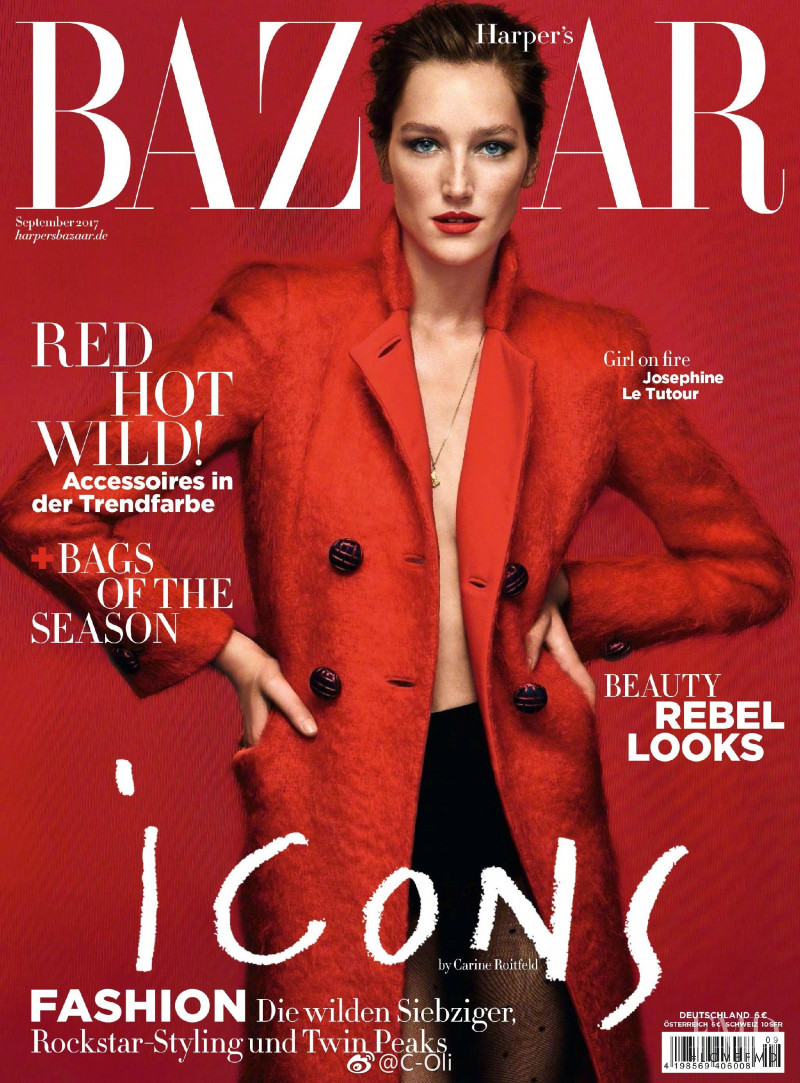 Joséphine Le Tutour featured on the Harper\'s Bazaar USA cover from September 2017