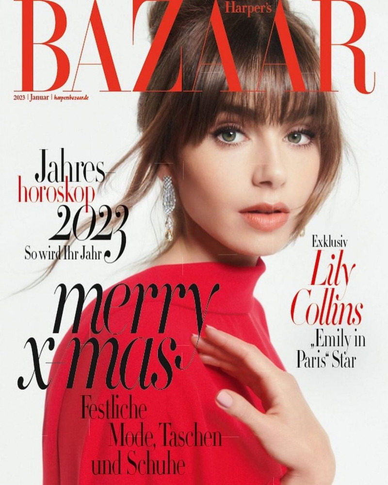 Lily Collins featured on the Harper\'s Bazaar Germany cover from January 2023