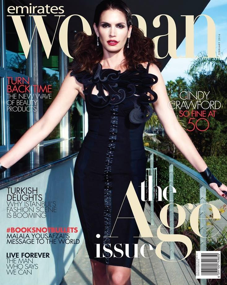 Cindy Crawford featured on the Emirates Woman cover from February 2016