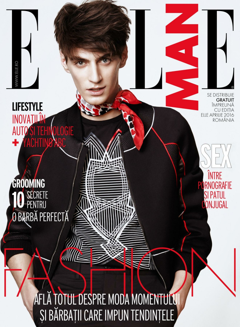 Mihai Bran featured on the Elle Man Romania cover from April 2016
