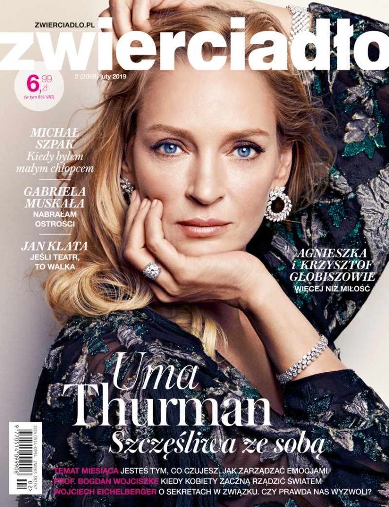 Uma Thurman featured on the Zwierciadlo cover from February 2019