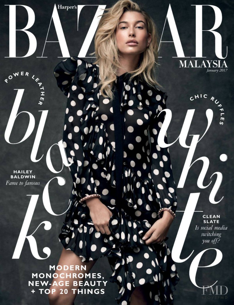 Hailey Baldwin Bieber featured on the Harper\'s Bazaar Man Malaysia cover from January 2017